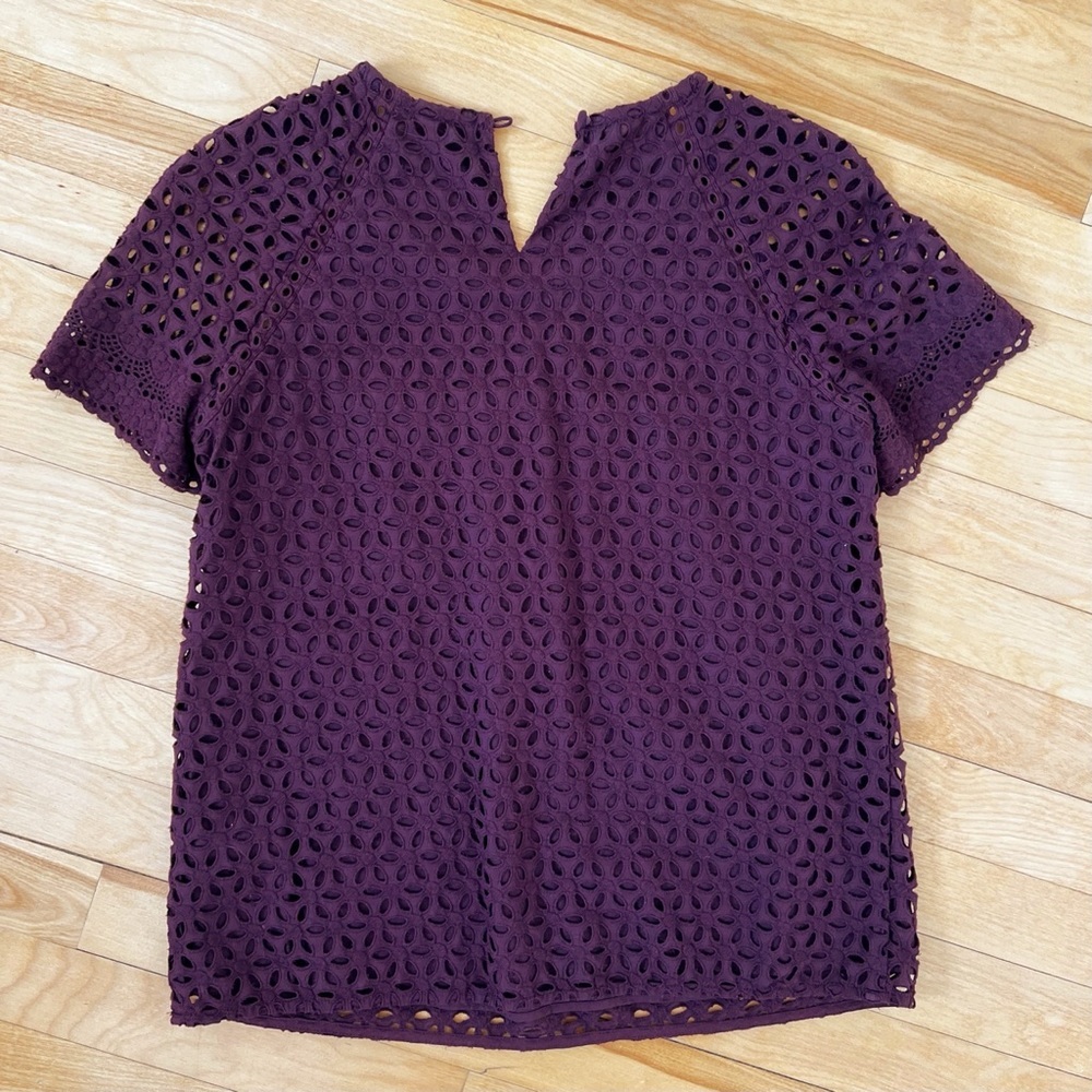 J. Crew Eggplant Eyelet Blouse/Top - Size 2 - Picture 4 of 4